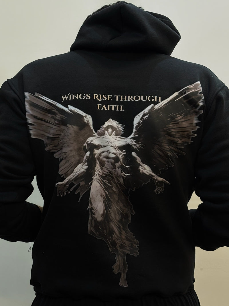 Icarus Wings Hoodie – “Wings Rise Through Faith” Graphic Pullover